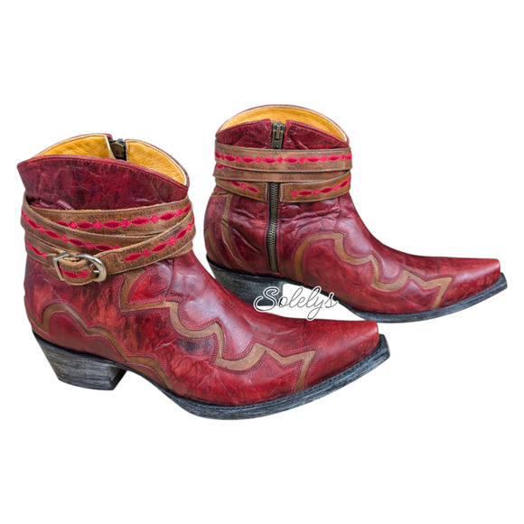 Old Gringo Lorenza Red Leather Buckle Short Western Cowgirl Booties 10B Snip Toe - Picture 1 of 11